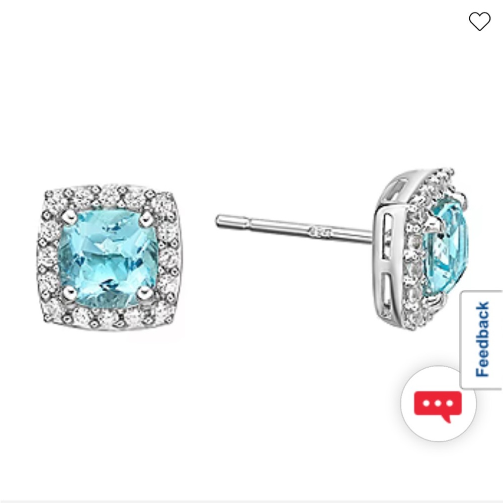 Simulated Aquamarine Sterling Silver Stud Earrings with Diamond Halo.